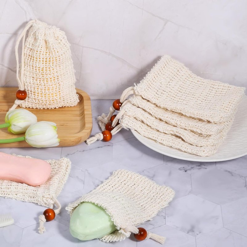 Natural Cotton Soap Saver Bags - 50 Pcs Exfoliating Mesh Pouches for Handmade Soaps | 5.5 × 3.5 Inch