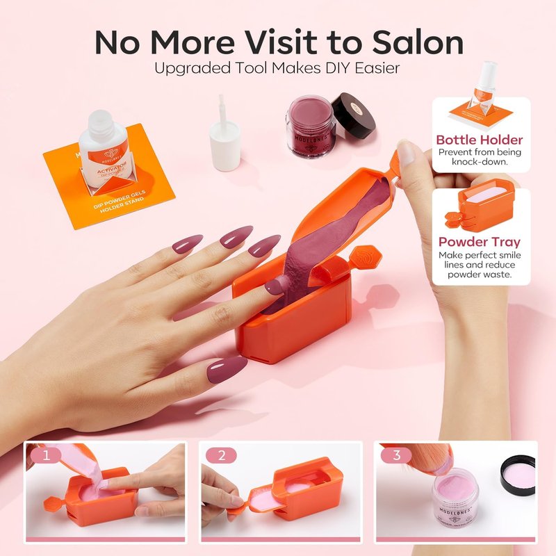 Modelones Dip Powder Nail Kit - 40 Pcs Glitter Set | 20 Colors Including Nude, Pink, Burgundy & Blue
