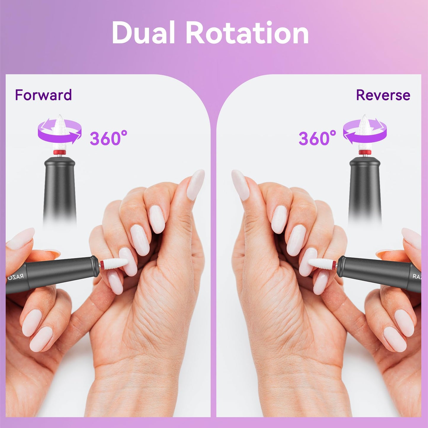 RAZOWISE Portable Electric Nail Drill File 5 Speeds 12 in 1 with LED Display Rechargeable Professional Efile for Natural Acrylic Gel Powder Manicure Pedicure Nails, Pink