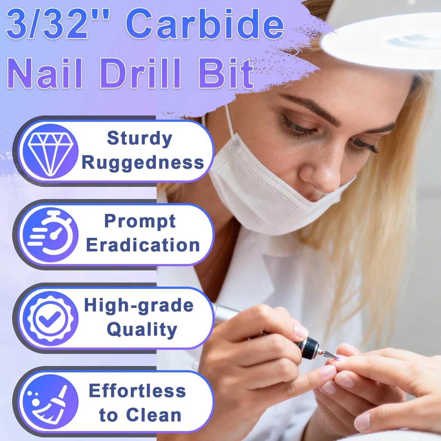 FATUXZ Nail Drill Bit, 3/32'' Professional Carbide Under Nail Cleaner Nail Bit for Cuticle Dead Skin Nail Prepare, Nail Cleaner for Cuticle Dead Skin (Fine - F, Silver)