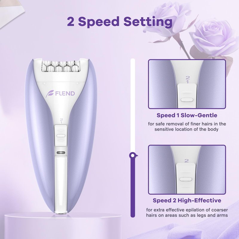 Epilator, Smooth Glide Epilator for Women, 2 Speeds Facial Hair Removal Device with Silent Design, Cordless Rechargeable Hair Removal Epilators for Women Face Legs Bikini Arms Legs