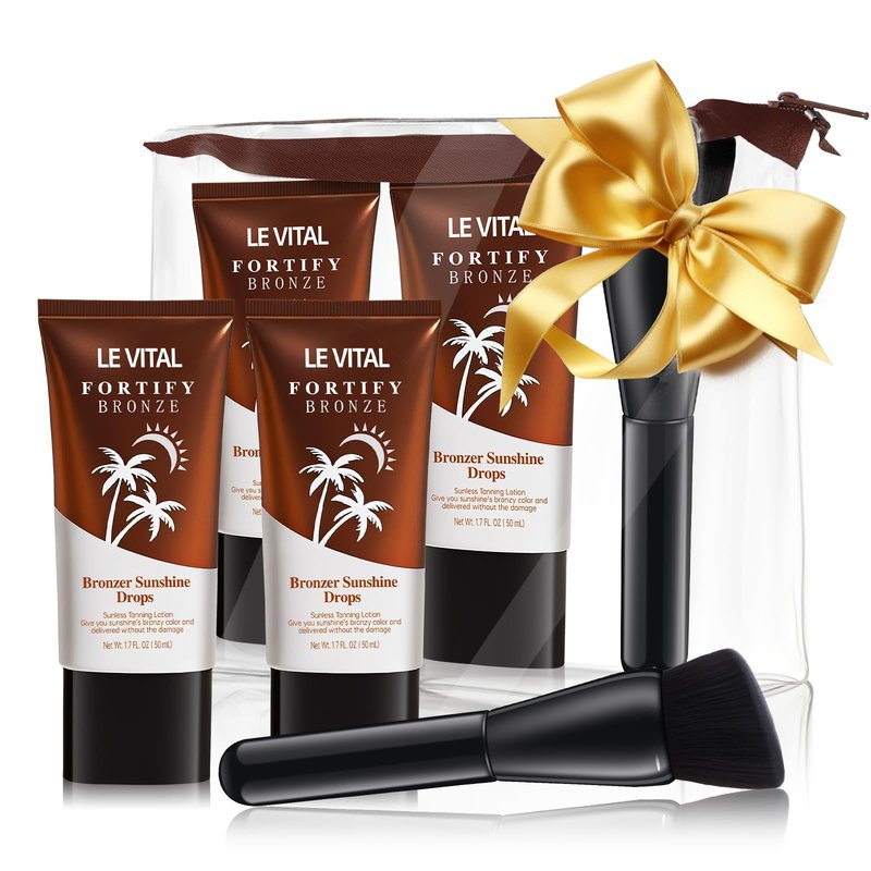 Le Vital Instant Bronzing Gel for Face & Body – Water-Resistant, Transfer-Resistant Body Bronzer with Vitamin E & Avocado Oil – Self-Tan Effect, Includes Applicator Brush – Pack of 2 (1.7oz Each)