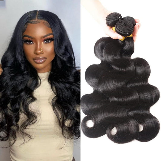 Body Wave Bundles Human Hair 14 16 18 Inch 100% Unprocessed Brazilian Human Hair 3 Bundles For Black Women Body Wave Hair Extensions Natural Color