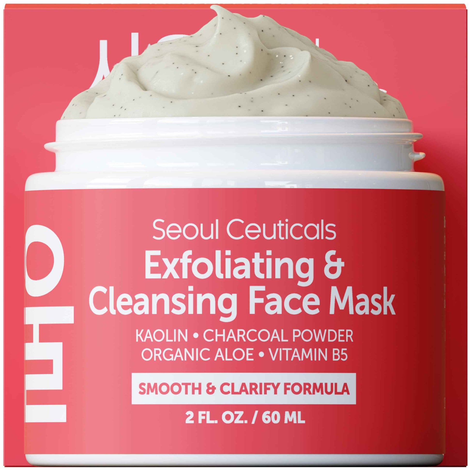SeoulCeuticals Korean Face Scrub - Exfoliating Face Mask Skincare K Beauty Mask for Glass Skin - Kaolin Clay + Charcoal Cream Exfoliant Mask 2oz