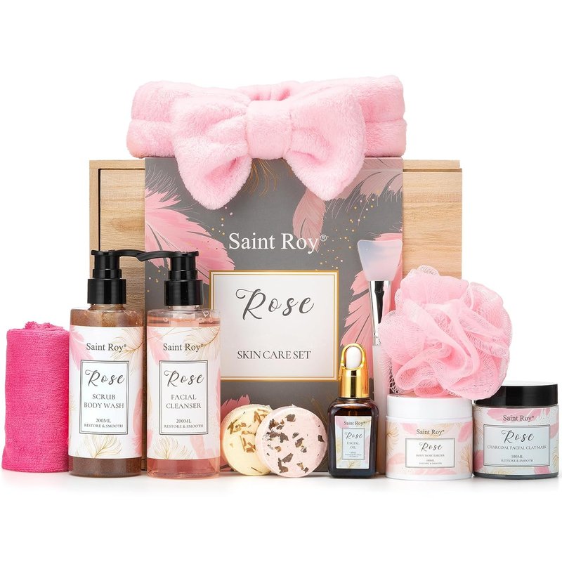 Spa Gift Set for Women - Self-Care Rose Bath & Body Kit | Includes Body Wash, Clay Mask & Essential Oil