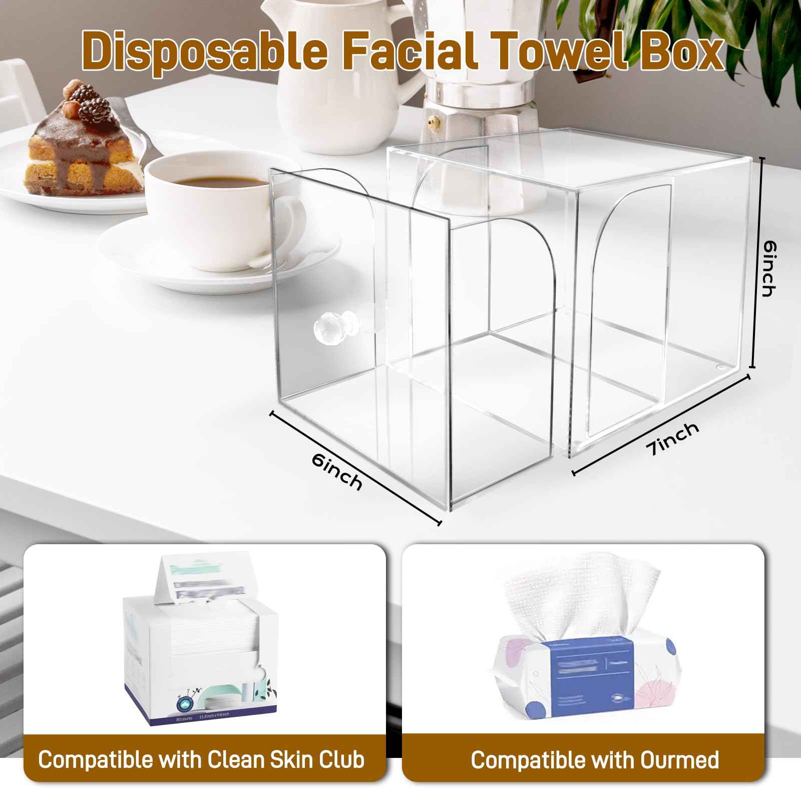YSCGRICH Disposable Face Towel Holder Acrylic Storage Box, Makeup Remover Dry Wipe Organizer for Clean Skin Club Clean Towel XL, Skin Care Luxe Container for Facial Washing
