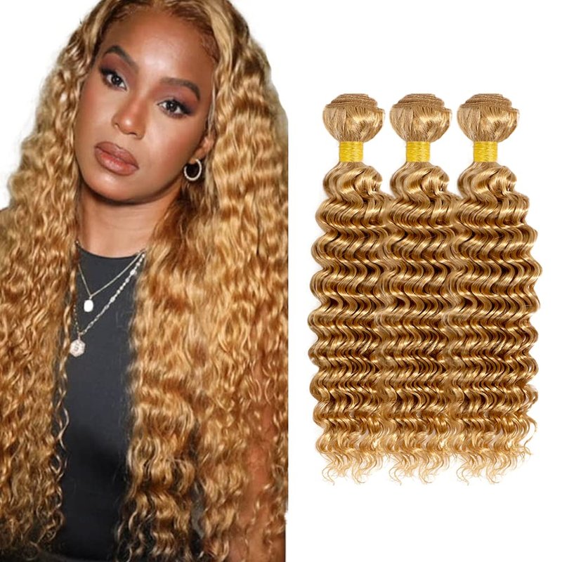 27-Inch Honey Blonde Deep Wave Human Hair Bundles - Brazilian Remy Quality | 26, 28, 30 Inch Options