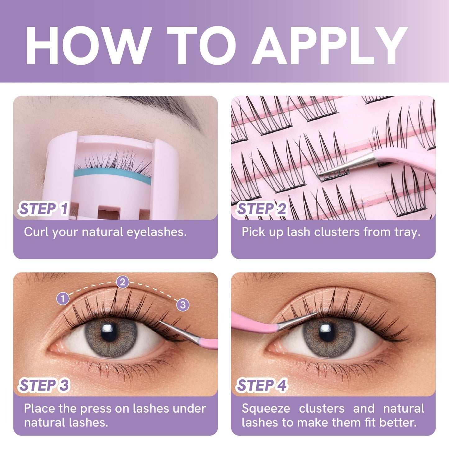 Self Adhesive Lash Clusters Press On Lashes Natural Eyelash Clusters 10-14mm C Curl Pre-Glued Cluster Lashes No Glue Needed Reusable Wispy DIY Eyelash Extension