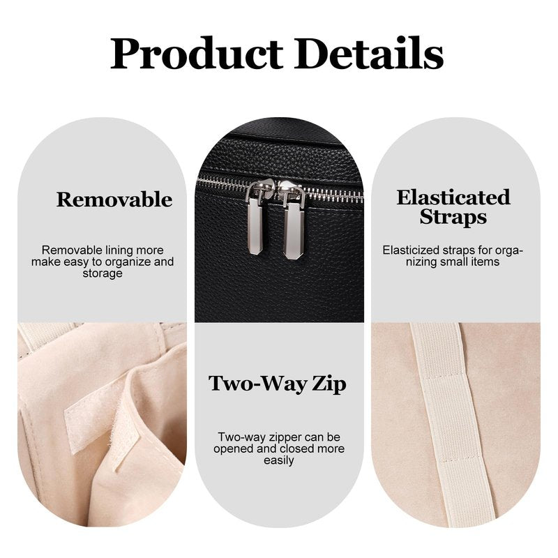 idoltimes Cosmetic Case, Leather Makeup Bag, Portable Handheld Makeup Case, Detachable Compartments