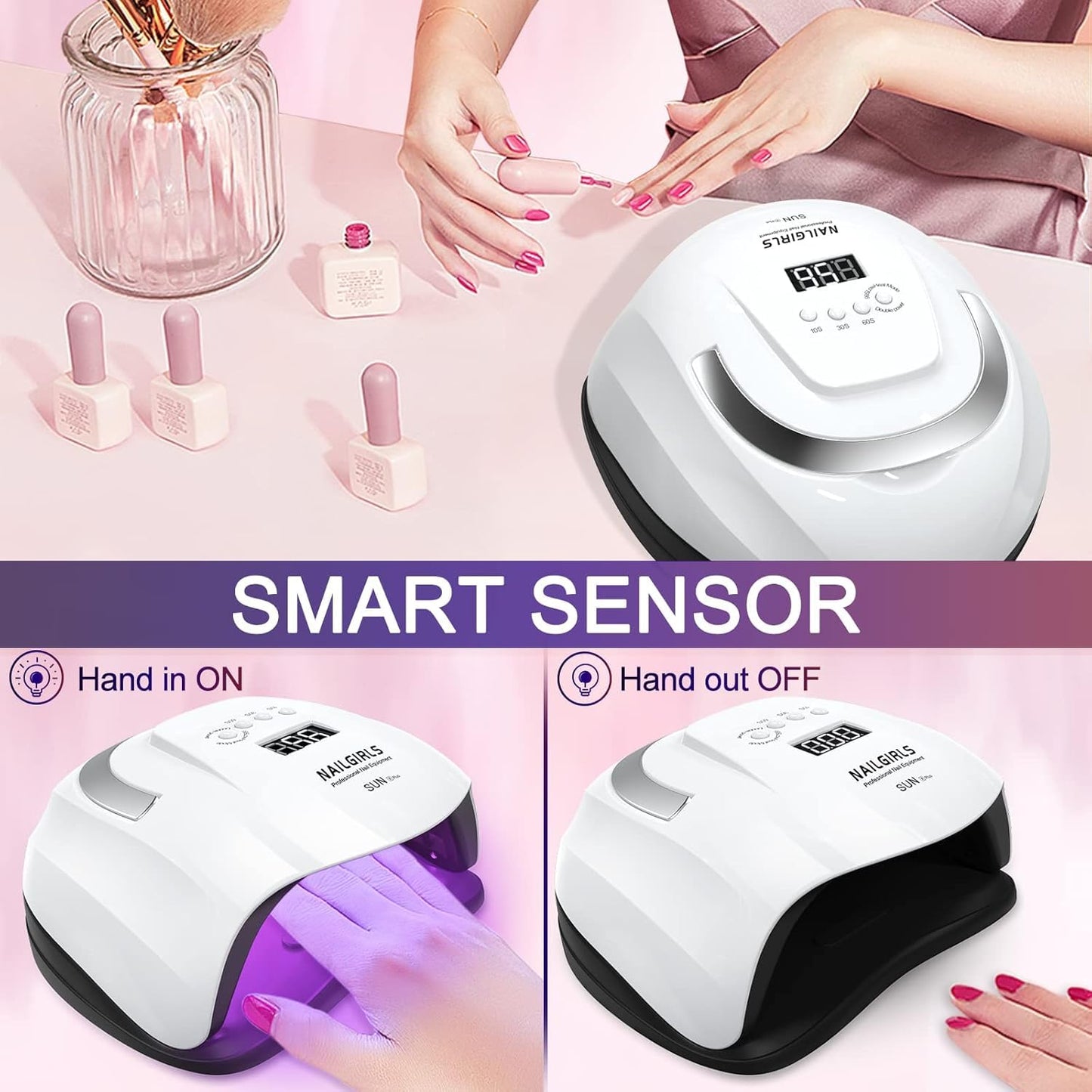 NAILGIRLS UV LED Nail Lamp - 168W Fast Curing Light for Gel Nails | 4 Timer Settings & Auto Sensor