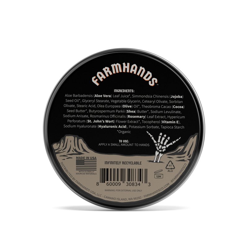 Farmhands Natural & Non-Greasy Hand Cream for Dry, Cracked Hands - No Added Fragrance, Fast-Absorbing with Clean & Organic Ingredients - Repairing Skincare - Aloe - 2oz Tin
