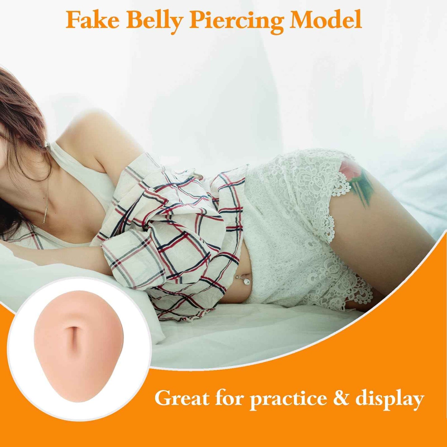 Yangna 7pcs Silicone Piercing Practice Kit with Acrylic Display Stand - Realistic Fake Ears, Nose, Tongue, Navel, Eye & Mouth Models for Piercing Training & Jewelry Display