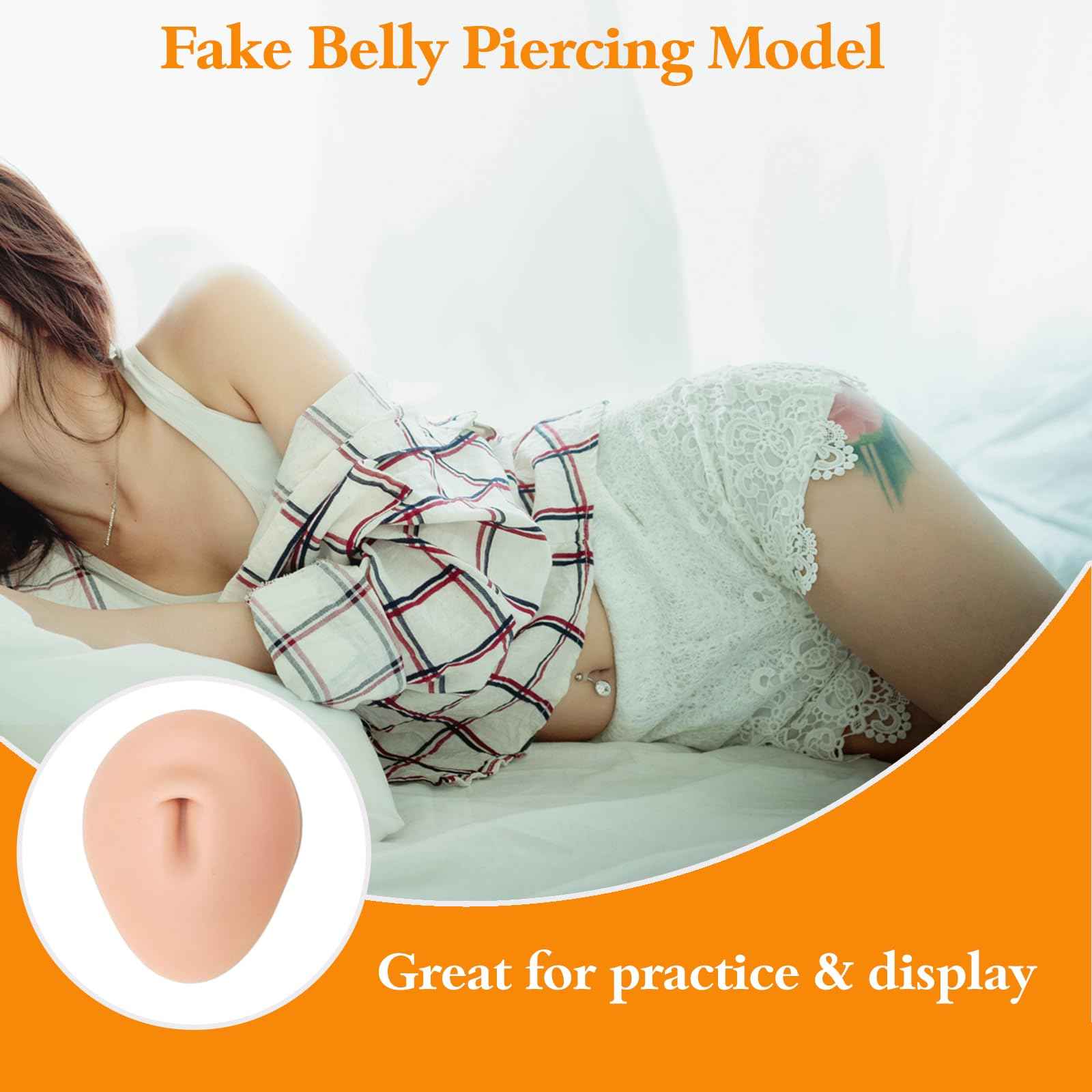 Yangna 7pcs Silicone Piercing Practice Kit with Acrylic Display Stand - Realistic Fake Ears, Nose, Tongue, Navel, Eye & Mouth Models for Piercing Training & Jewelry Display