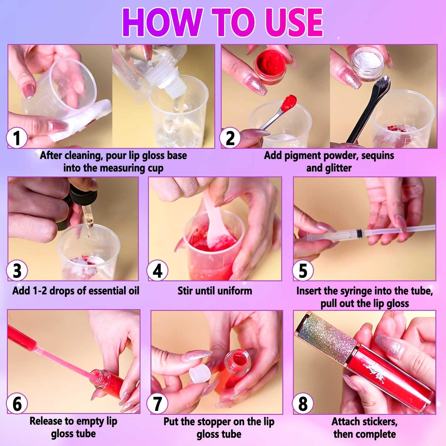 Jcoos Lip Gloss Making Kit, Lip Gloss Set for Teens Tweens Girls Woman Lip Kit Fun DIY Lipgloss Making Kit, Make Your Own Lip Gloss Kit, Moisturizing Glitter Kids Gifts Stuff for Beginner Women Girls