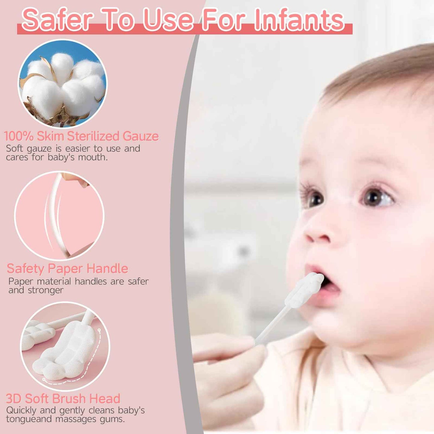 Lonlown Baby Tongue Cleaner Baby Oral Cleaner Newborn Tongue Cleaner No Glue Soft Oral Cleaning Stick Dental Care for 0-36 Month + Finger Toothbrush