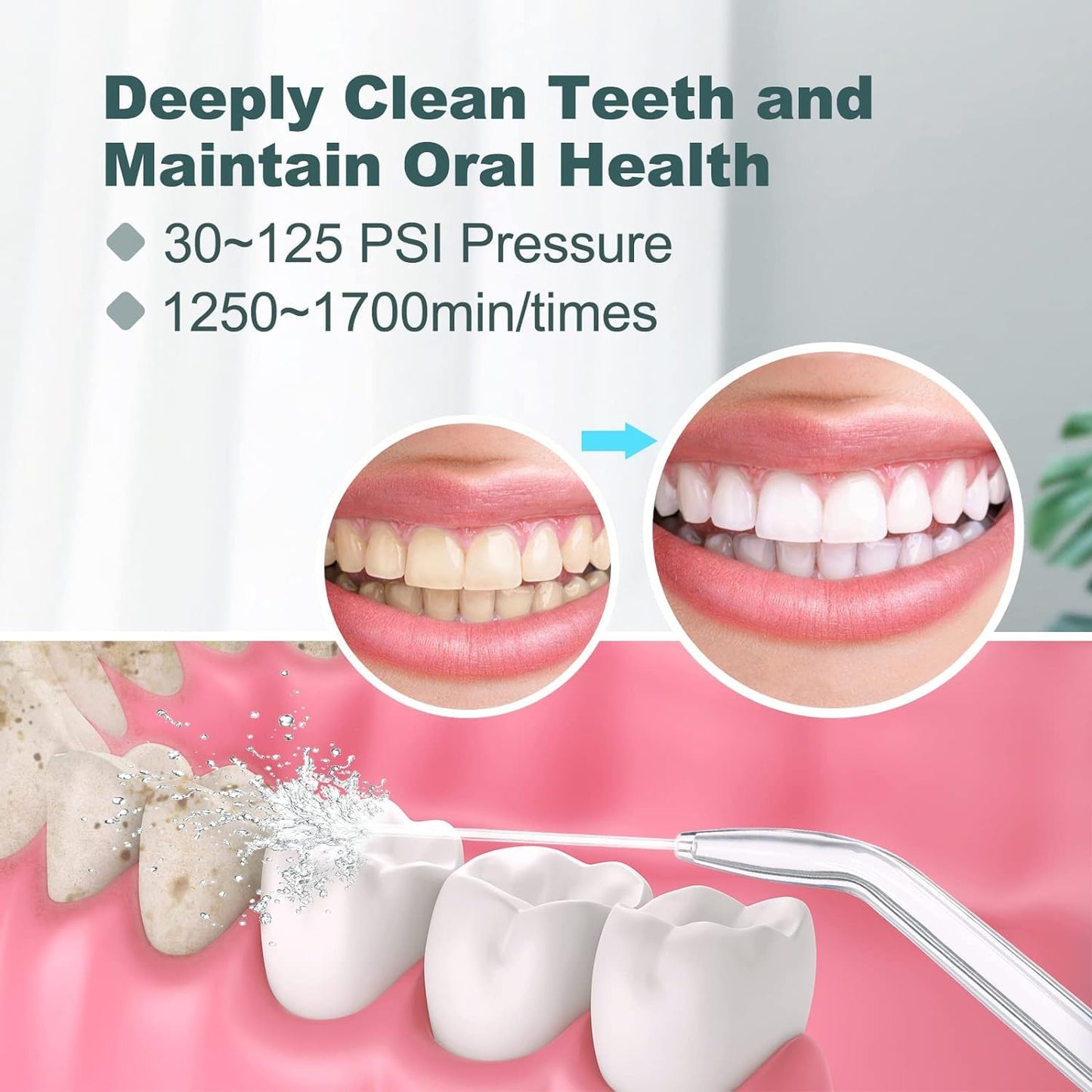 Homuserr Water Flosser, Power Dental Water Flossers for Teeth & Braces Cleaning, Oral Irrigator Electric flosser for Adults & Kids with 10 Pressures & 8 Tips, 600ml Water Flosser for Family