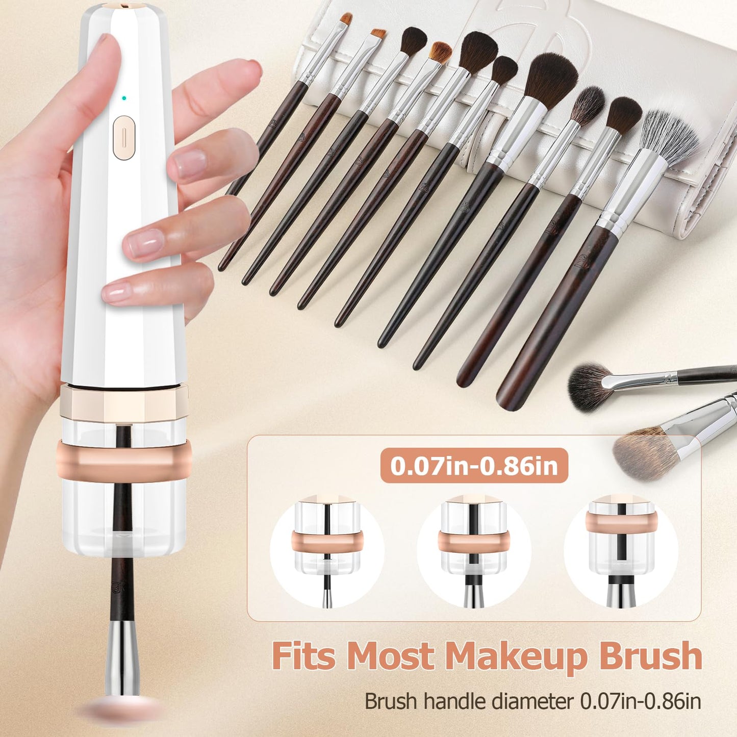 Portable Electric Makeup Brush Cleaner Machine with Foldable Silicone Cleaning Bowl - Quick 30-Second Deep Clean, Instant Drying, Compatible with Handle Diameters Under 0.86 Inches of Beauty Brushes