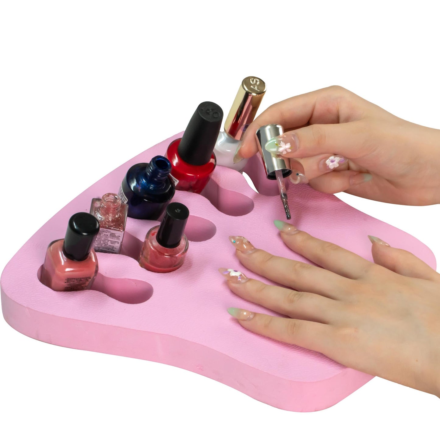 ButterFox Nail Polish Organizer Holder, Nail Art Manicure Hand Stand Mat Rest Work Station (Pink)