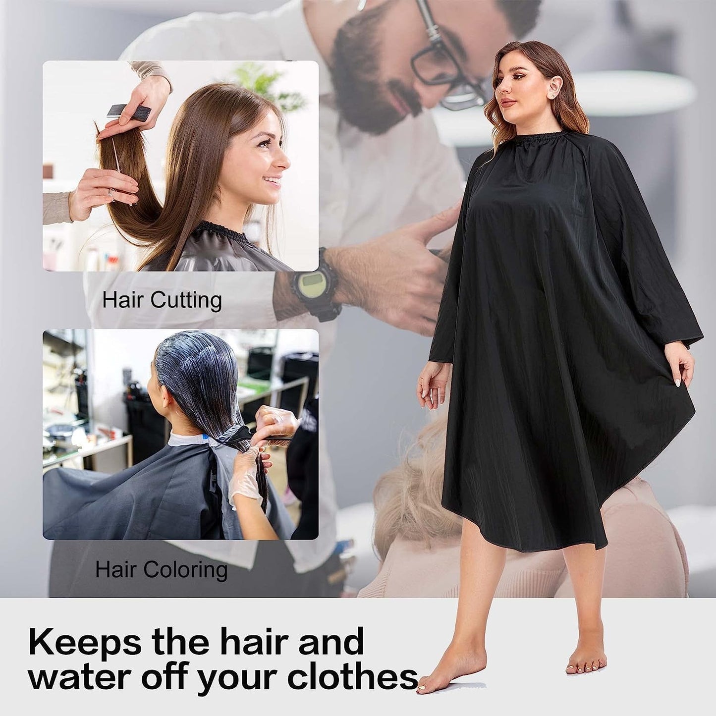 Professional Hair Cutting Cape - Barber Gown with Sleeves | Black Salon Cape