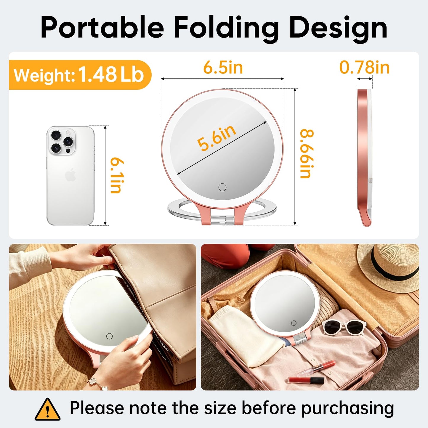FASCINATE Magnifying Mirror 10X 1X Double Sided Magnification, Makeup Vanity Mirror Rechargeable Lighted with 3 Color Setting Adjustable Rotation LED Vanity Desk