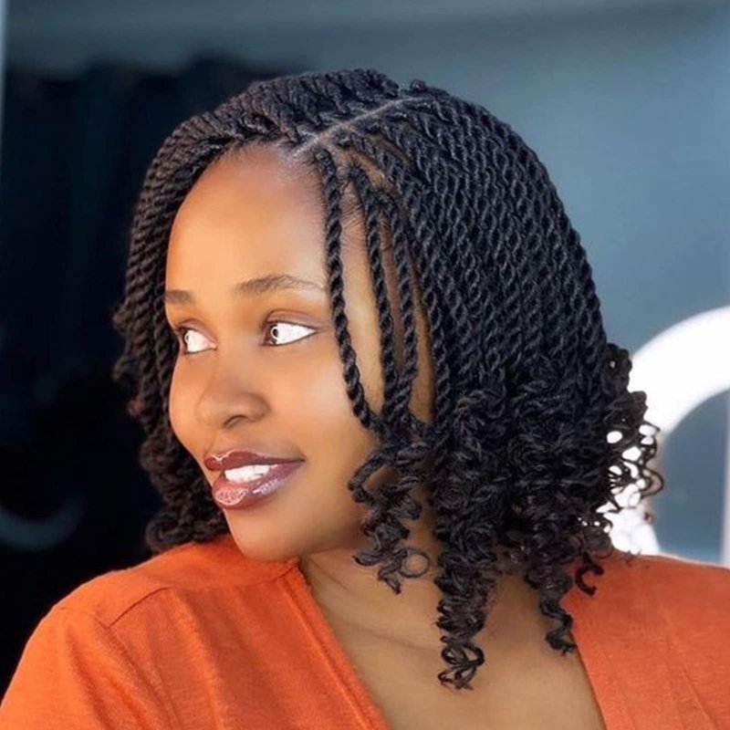 Leeven 8 Packs Wavy Senegalese Twist Crochet Hair with Curly Ends, 8 Inch Black Pre Looped Short Crochet Braids, Pre Twisted Small Havana Twist, Synthetic Braiding Hair for Women Girl Kids