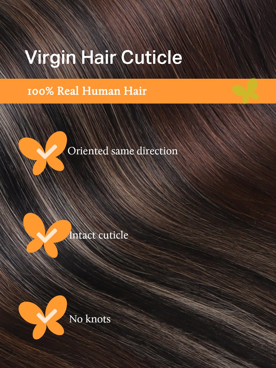 DOORES Sew in Hair Extensions Natural Straight, 18 Inch Balayage Dark Brown to Chestnut Brown 50g, Weft Hair Extensions Human Hair Virgin