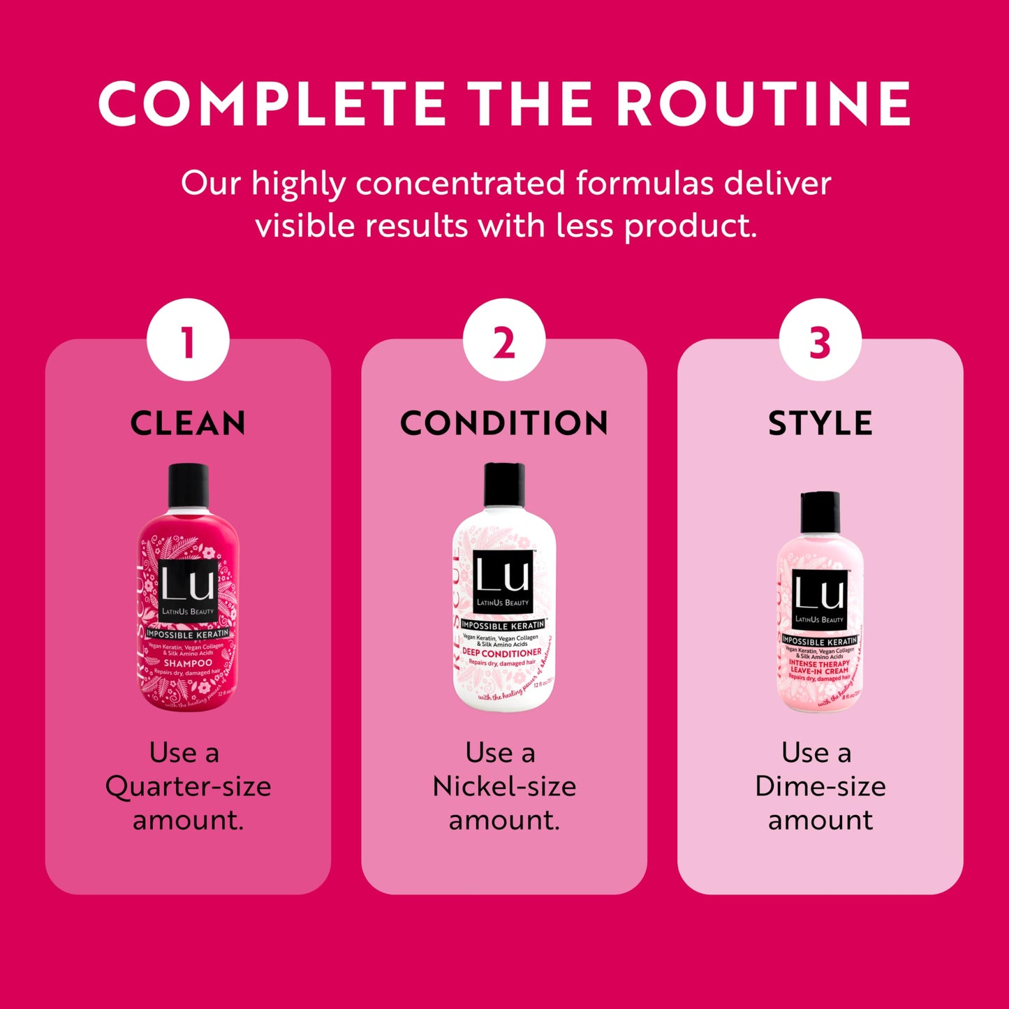 Lu by LatinUs Beauty Rescue Set | Hair Repair Shampoo and Conditioner Set for Dry, Damaged & Color-Treated Hair, Shatavari Infused Glycerin, Daily Repair Hair Products | 12 Fl Oz Each | 2-Pack