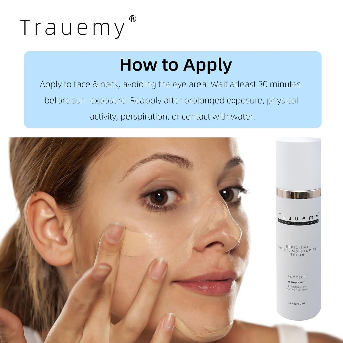 trauemy Anti-Aging Tinted Face Moisturizer Sunscreen SPF 46 & Hydrating Skin Care & Face Moisturizer - Chemical BB Cream, Water-Resistant-Dewy
