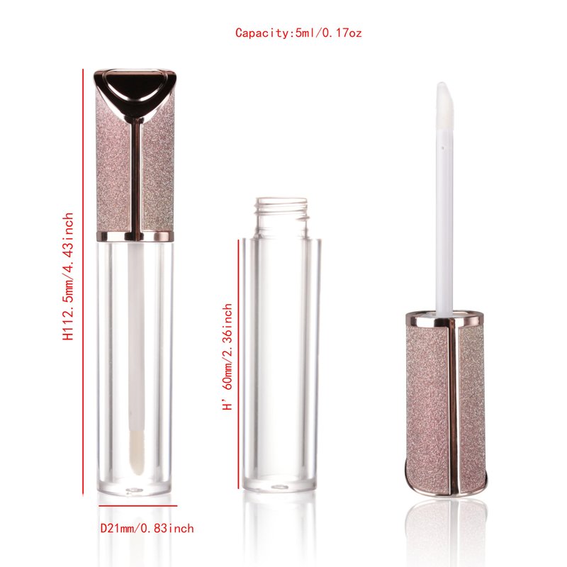 COSIDEA 15pcs Round Empty 5ml 0.17oz lip gloss tubes with wand and Gradient pink leather slope cap Lipgloss tube containers for lip oil packing