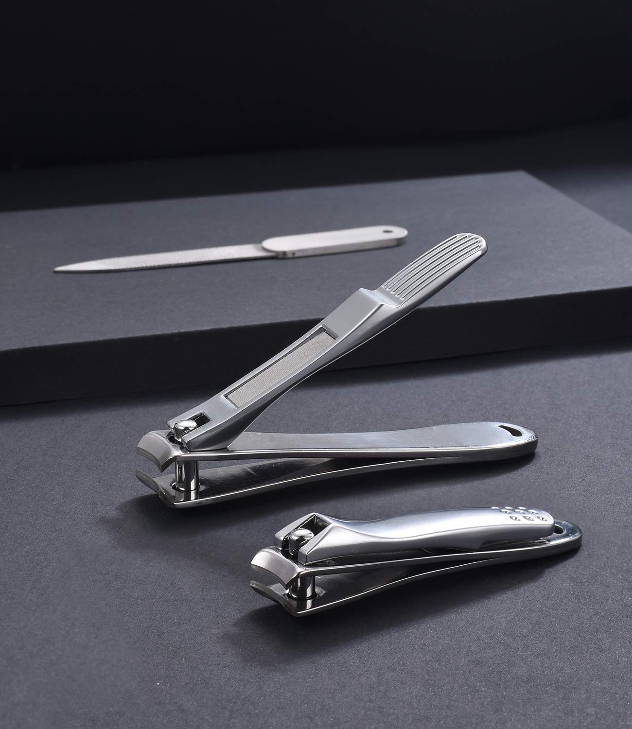 YOUGUOM Nail Clipper Set - Stainless Steel Fingernail Clippers Toenail Curved Blades Nail Cutter and Nail File w/PU Sheath for Men Women