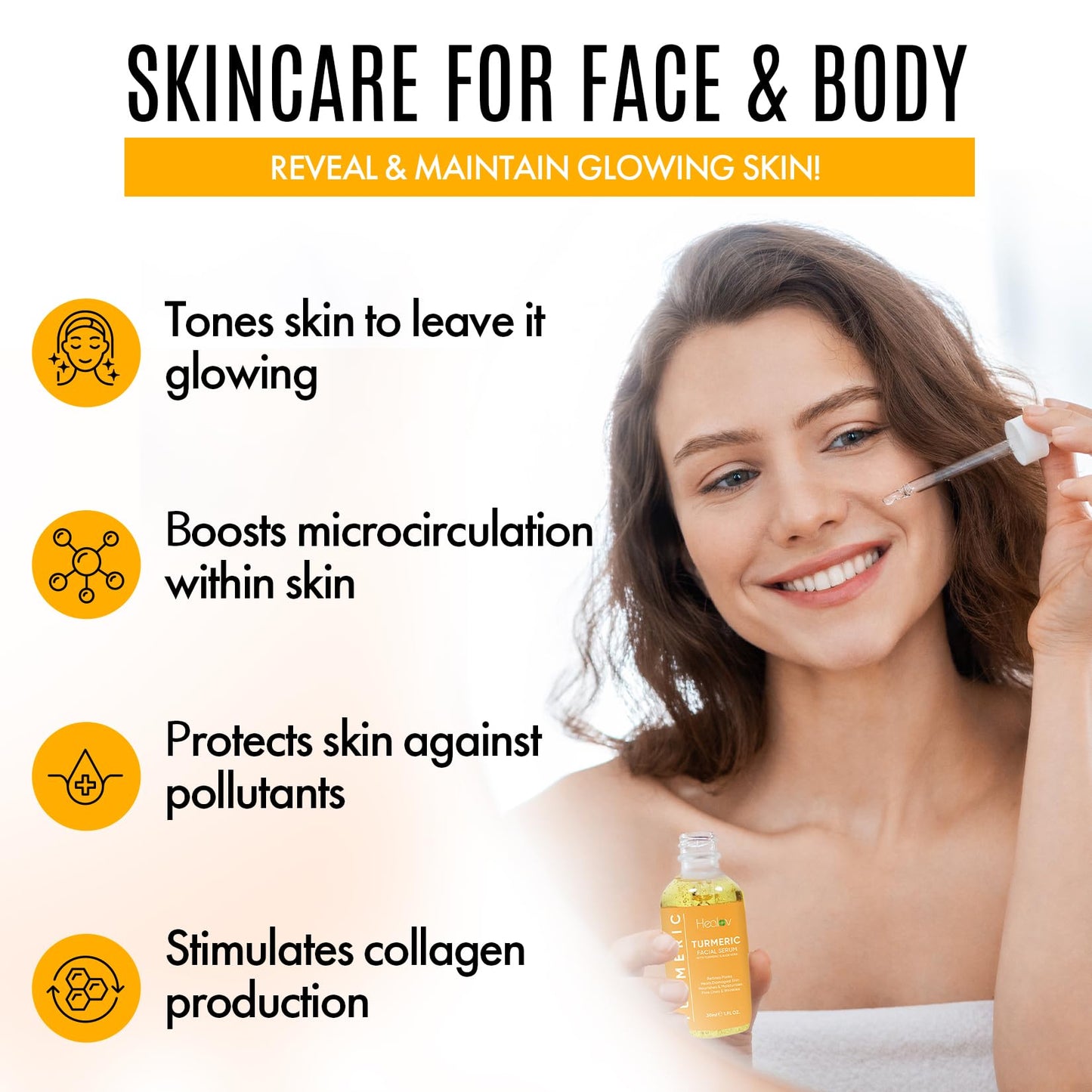 Healov Turmeric Skincare Set - Turmeric Skin Care Products Brightening & Acne - Turmeric Skin Care Kit, Turmeric Skin Care Set - Turmeric Cleanser, Body Scrub, Face Cream & Facial Serum