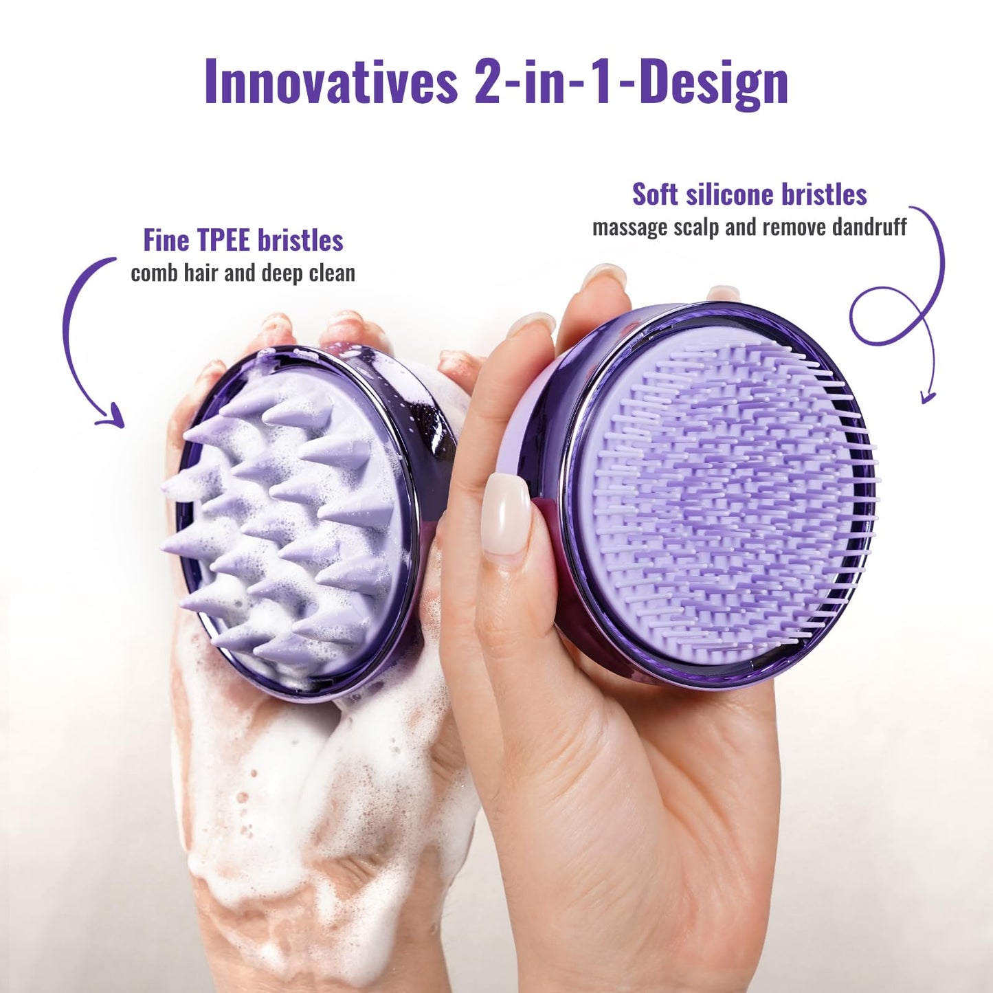 SHINLEA 2 in 1 Scalp Massager Hair Growth,Scalp Scrubber with Soft Silicone Bristles for Dandruff Removal,Shampoo Brush for Exfoliation,Head Massager for Both Wet and Dry Use (Purple) ﻿