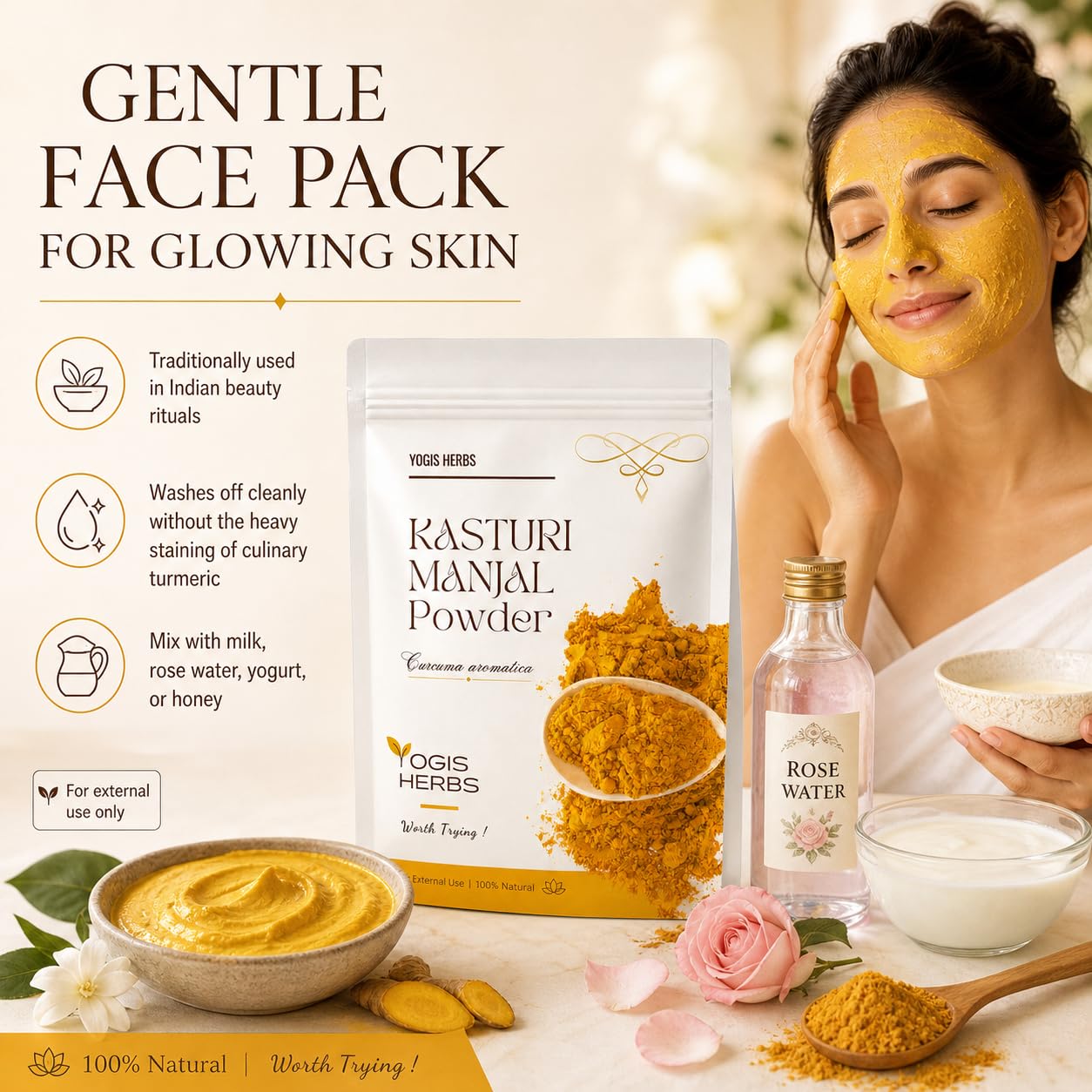 YOGIS HERBS Premium Kasturi Manjal Powder — Authentic Wild Turmeric (Curcuma aromatica / Amba Haldi / Jangli Haldi) — Naturally Aromatic, Single-Source Siddha-Tradition Heritage Herb for Glowing Skin, Face Pack & Ubtan — 100% Pure (250 g / 8.8 oz)