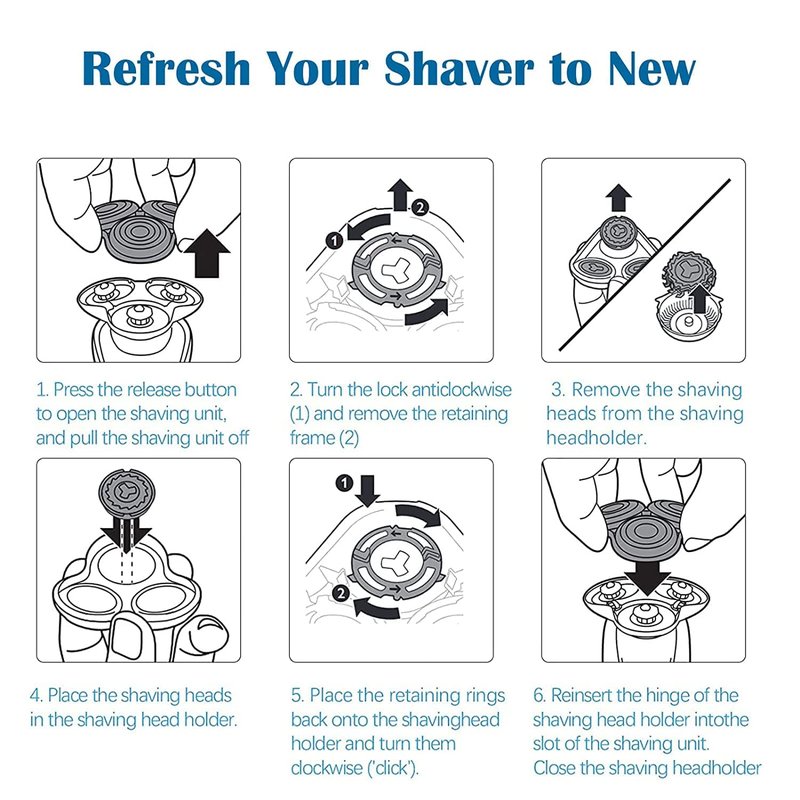 Gleway SH60 Replacement Head Blades Series 6000 Compatible with Philips 6000 Series Electric Shaver Razors Replacement Blades for Series 6000 Shaver Cleaning Brush for S6880/81 S6810/82 S6850/85