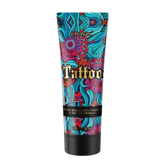 Onyx Tattoo Tanning Lotion - Indoor Accelerator with Bronzer and Tattoo Fade Protection Formula - Dark Tan for Tanning Beds and Hydrating Fade Defense | Long-Lasting Results | 6.76 Fl Oz