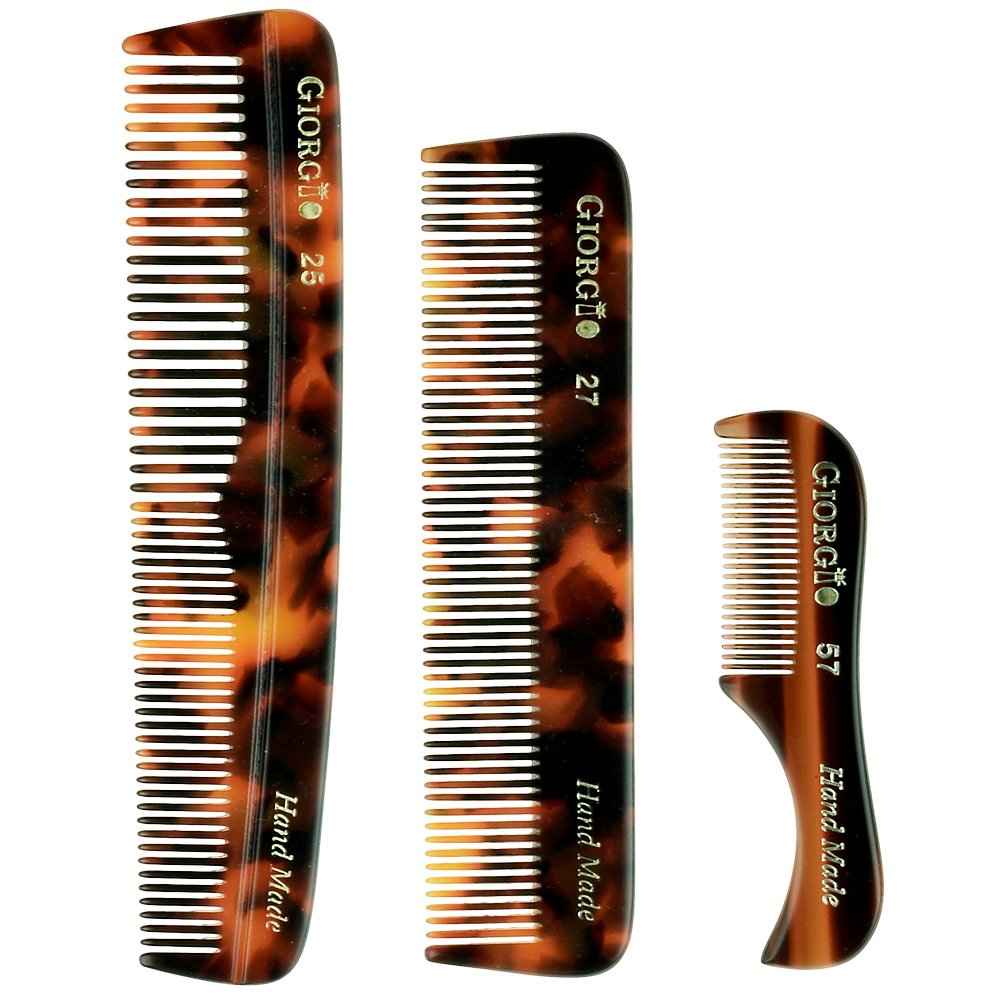 Giorgio Beard Combs Set - Handmade Combs Kit for Everyday Beard and Mustache Grooming - Includes Fine and Wide Tooth Pocket Dresser Comb + Straightening Mustache Comb, Handmade
