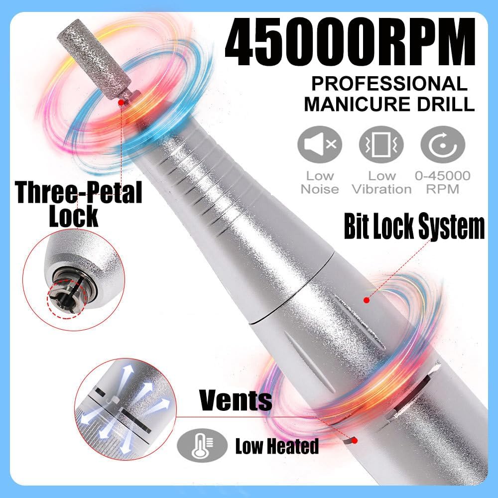Coxcsi Electric Nail Drill, Nail File 45000RPM, Cordless Drill Machine Professional, Portable Nail Drill kit, Rechargeable with Drill Bits, Nail E File for Acrylic Gel Nail Salon