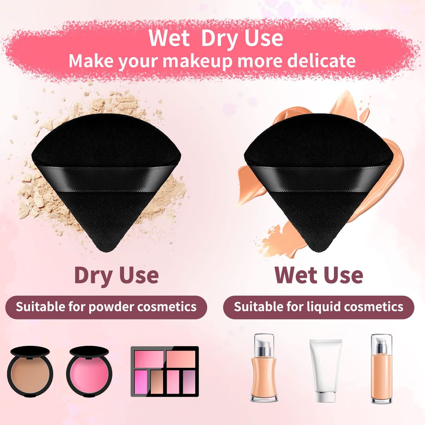 WEBBYBEAR 150 Pcs Powder Puff Face Soft Triangle Makeup Puff for Loose Powder Mineral Powder Body Powder Velour Cosmetic Foundation Wet Dry Sponge Makeup Tools (Black)