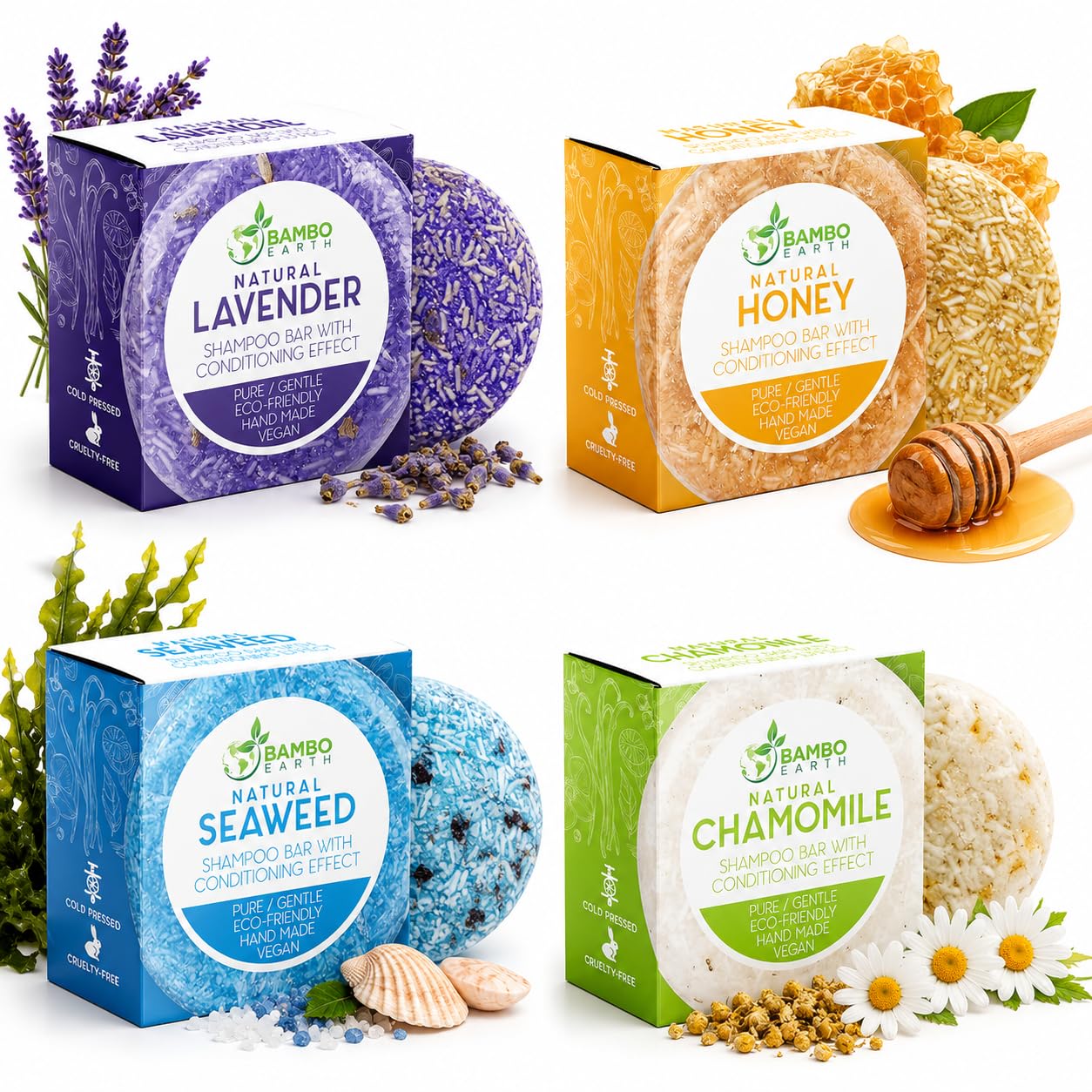 Organic Solid Shampoo Bar & Conditioner Set - 100% Natural Plant-Based Oils | Eco-Friendly 4 Pack