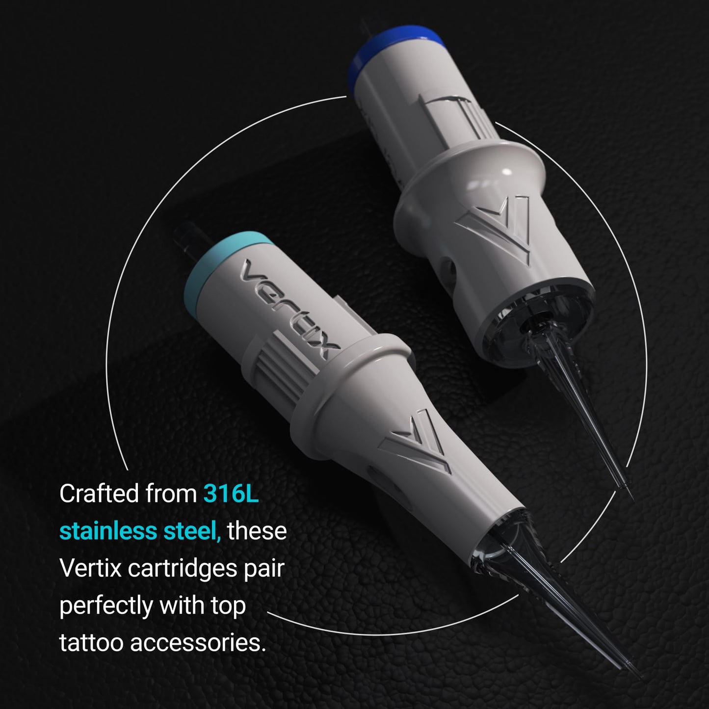Vertix Nano Membrane Tattoo Cartridge Needles - Transparent & Detachable Tips for Precision Ink Flow - Medical-Grade 316L Stainless Steel - Tattoo Supplies and Equipment - 1 Round Shader (20 Count)