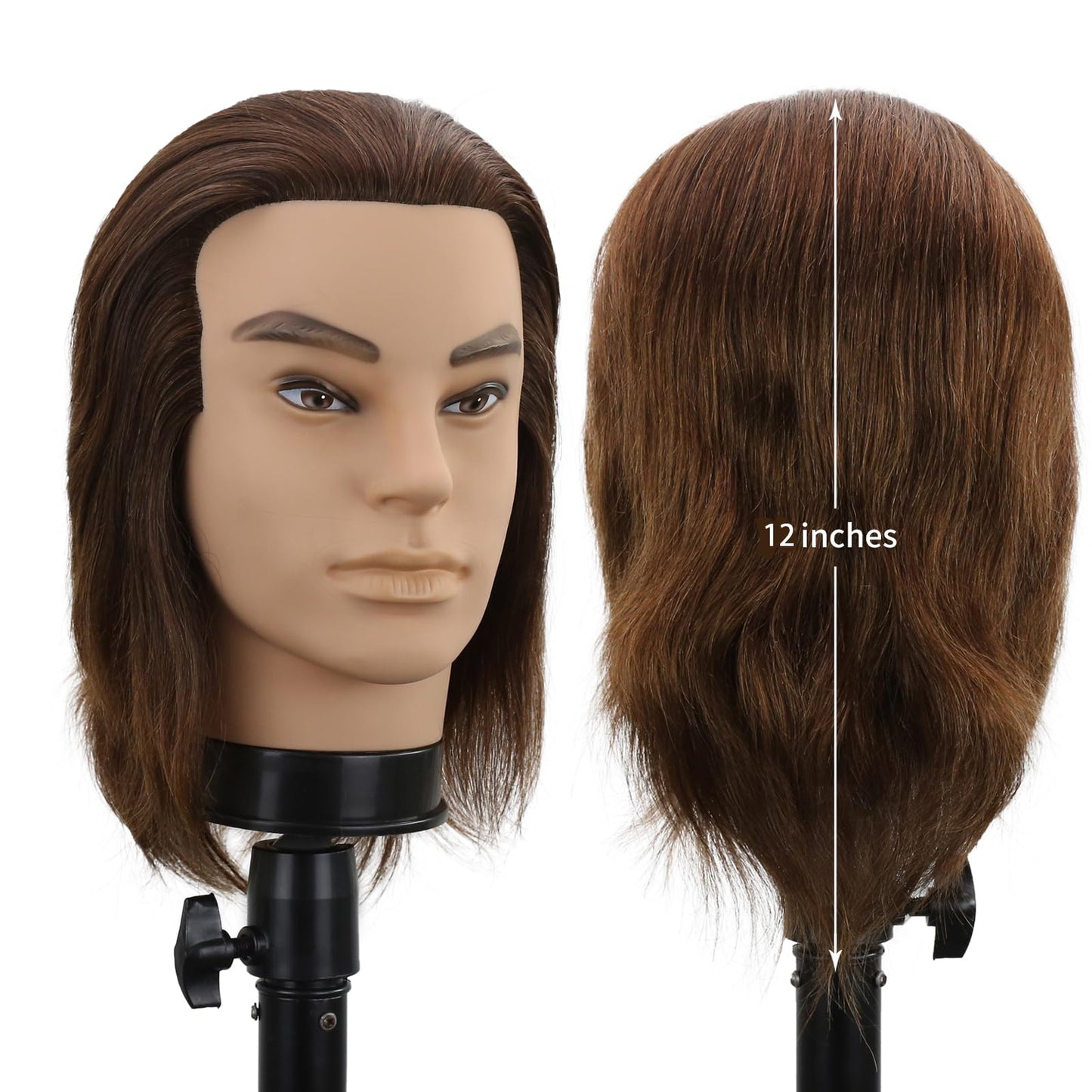 Male Mannequin Head Men Mannequin Head Human Hair Hairdresser Manikin Head Barber Mannequin Head Male Training Doll Head for Hair Styling and Practice （Dark Brown)