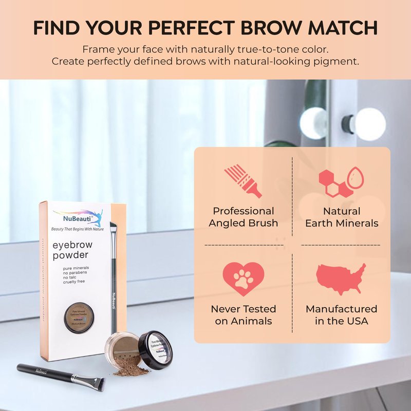 Natural Eyebrow Powder Eyebrow Kit – Mica Brow Powder Eyebrow Makeup Kit with Professional Angled Eyebrow Brush – 10 Natural Shades – No Parabens or Chemicals – Eyebrow Shaper Kit by NuBeauti
