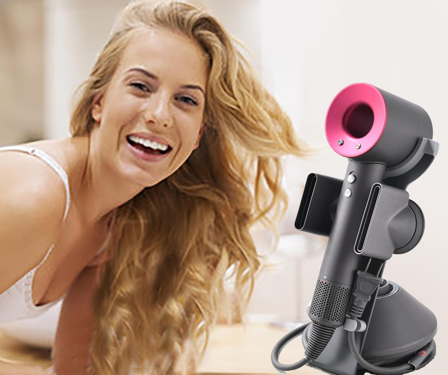 PUROSUR Hair Dryer Stand for Dyson Supersonic, Hair Dryer Holder Organizer for Diffuser Nozzle, Bathroom Countertop Storage Stand