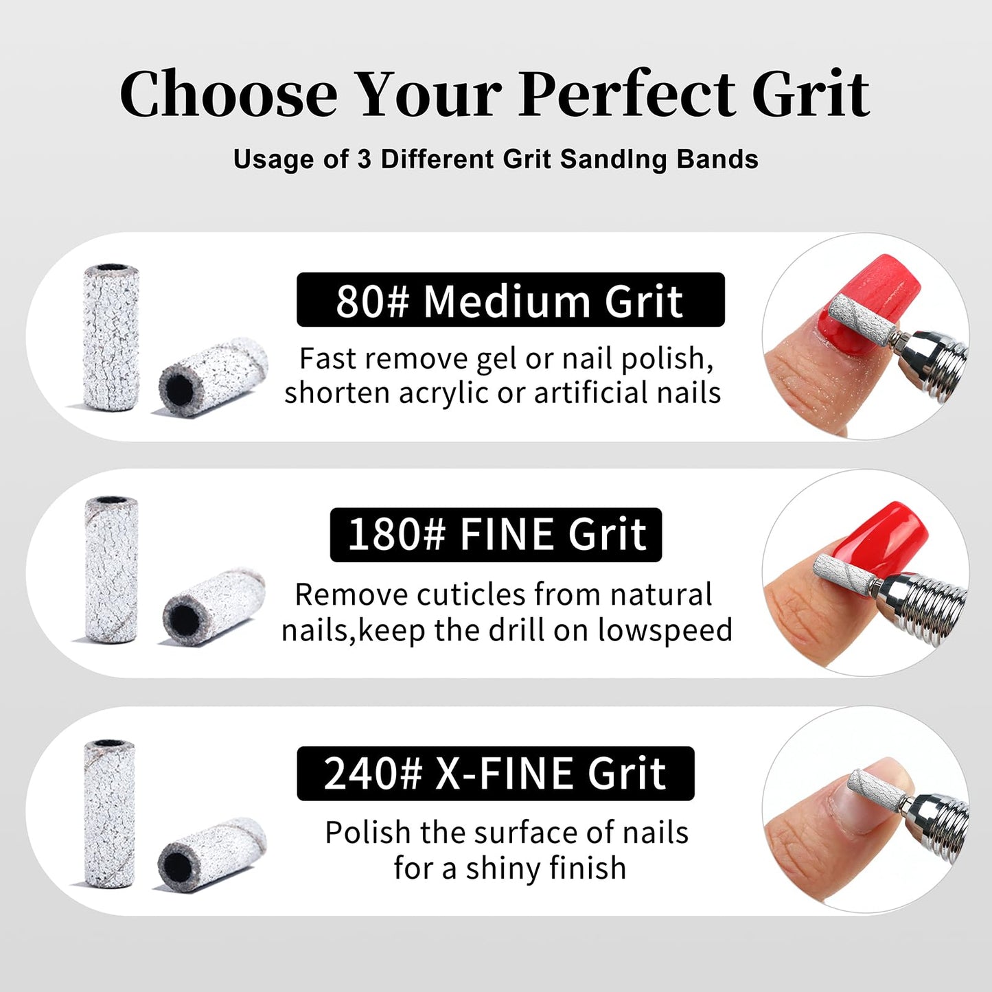 Aruiefxe 240Pcs Nail Drill Bits, 80 Grits Sanding Bands For Nail Drill with 3.1mm Mandrel Bits, Mini Sanding Bands for Acrylic Nails Gel Manicures and Pedicures (White)