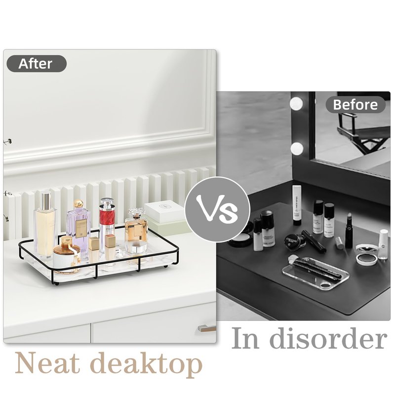 Dobbyby Bathroom Organizer Countertop Perfume Organizer Makeup Organizer Cosmetics Storage Display Rack Vanity Tray Dresser Stainless Steel Gold Shelf Wooden Tray