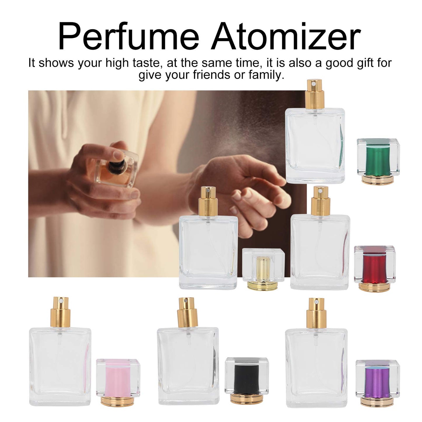 Yosoo 6Pcs 50ml Refillable Glass Perfume Bottles with Spray Atomizers for Aromatherapy Skincare - Multi-Color