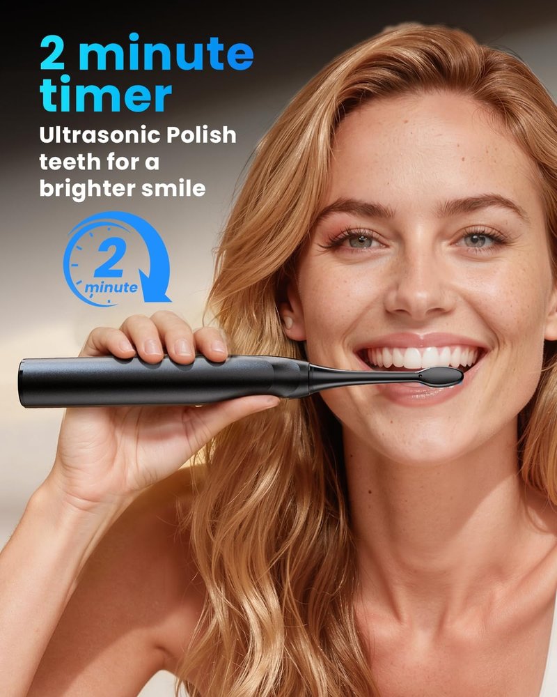 Ultrasonic Electric Toothbrush for Adults - Rechargeable with 8 Brush Heads & Travel Case | 5 Modes, Smart Timer