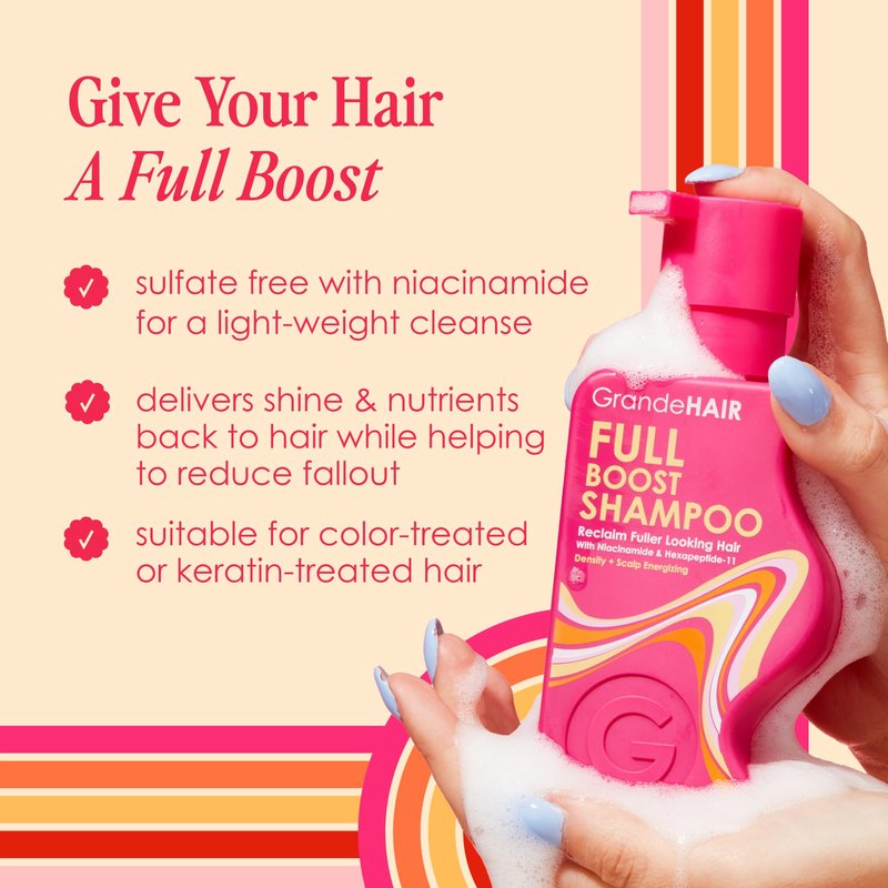 Grande Cosmetics GrandeHAIR Peptide Shampoo - Cleanses, Exfoliates & Reduces Fallout, Sulfate-Free - for Fuller-Looking Hair - Travel Size (2 fl oz)