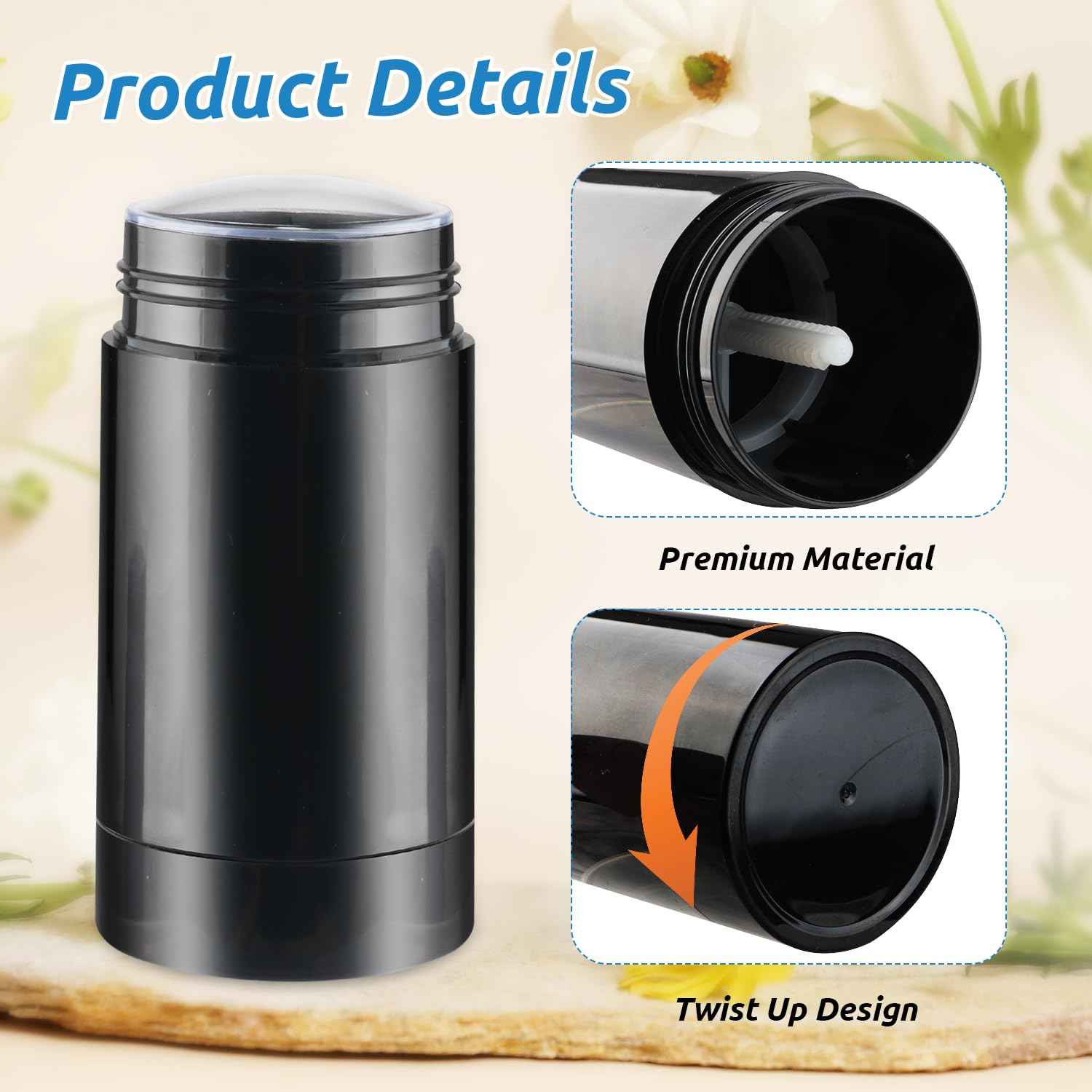 Mirrline 10 Pcs 75ml/2.5oz Empty Deodorant Containers Plastic Twist-up Filling Stick Refillable Round Bottom Fill Bottles Tubes for Homemade Natural Deodorant Lip Balm Soap - Black