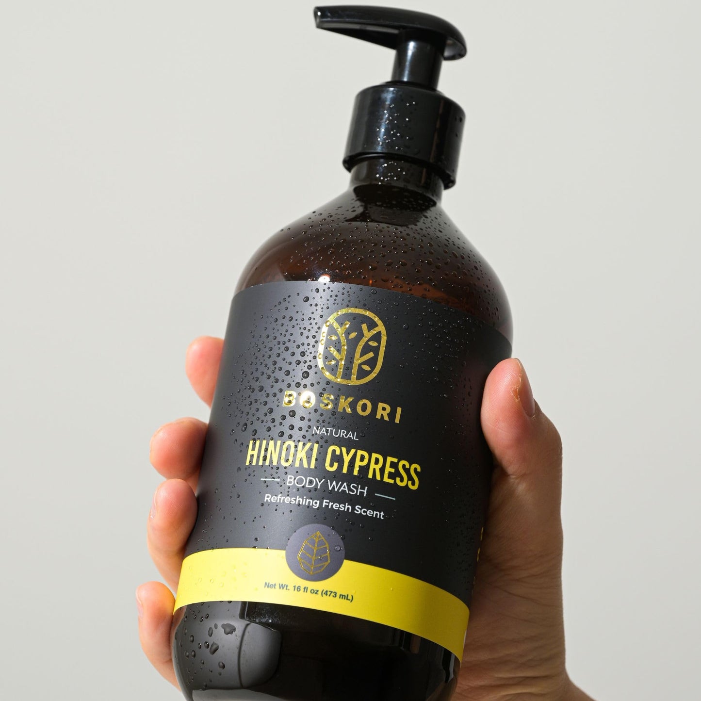 BOSKORI Men’s Hinoki Cypress Body Wash, with Pure Hinoki Essential Oil, Gentle Non-Drying Cleanser with Japanese Sake & Botanicals, No Harsh Sulfates, No Synthetic Fragrance, Made in Taiwan, 16 fl oz